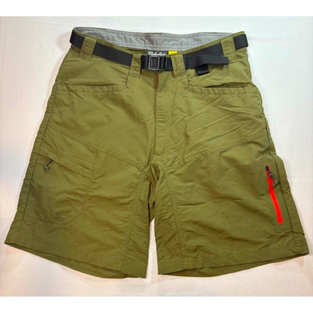 Cabela's Men 32 Regular Hiking Shorts Green Belted Trail Outdoor Cargo Utility